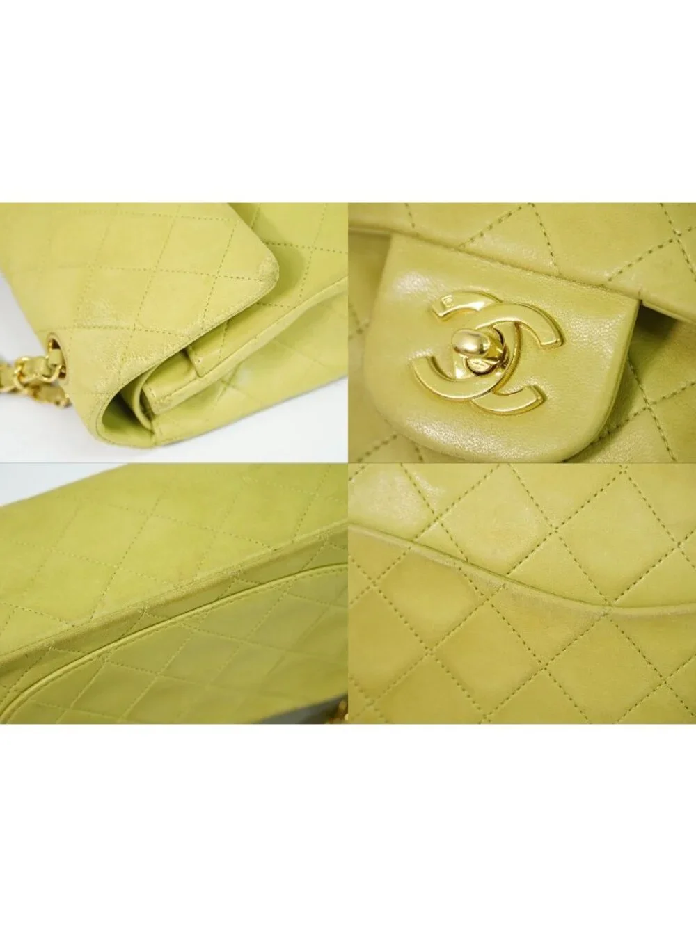 Chanel CC Logo Quilted 23 Double Flap Chain Shoulder Bag Lambskin Leather Green